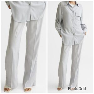 H&M Light Gray Blue Elastic Waist Wide Leg Pants